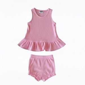 Old Navy Sleeveless Ribbed Ruffle-Trim Top and Shorts Set - Anemone Pink